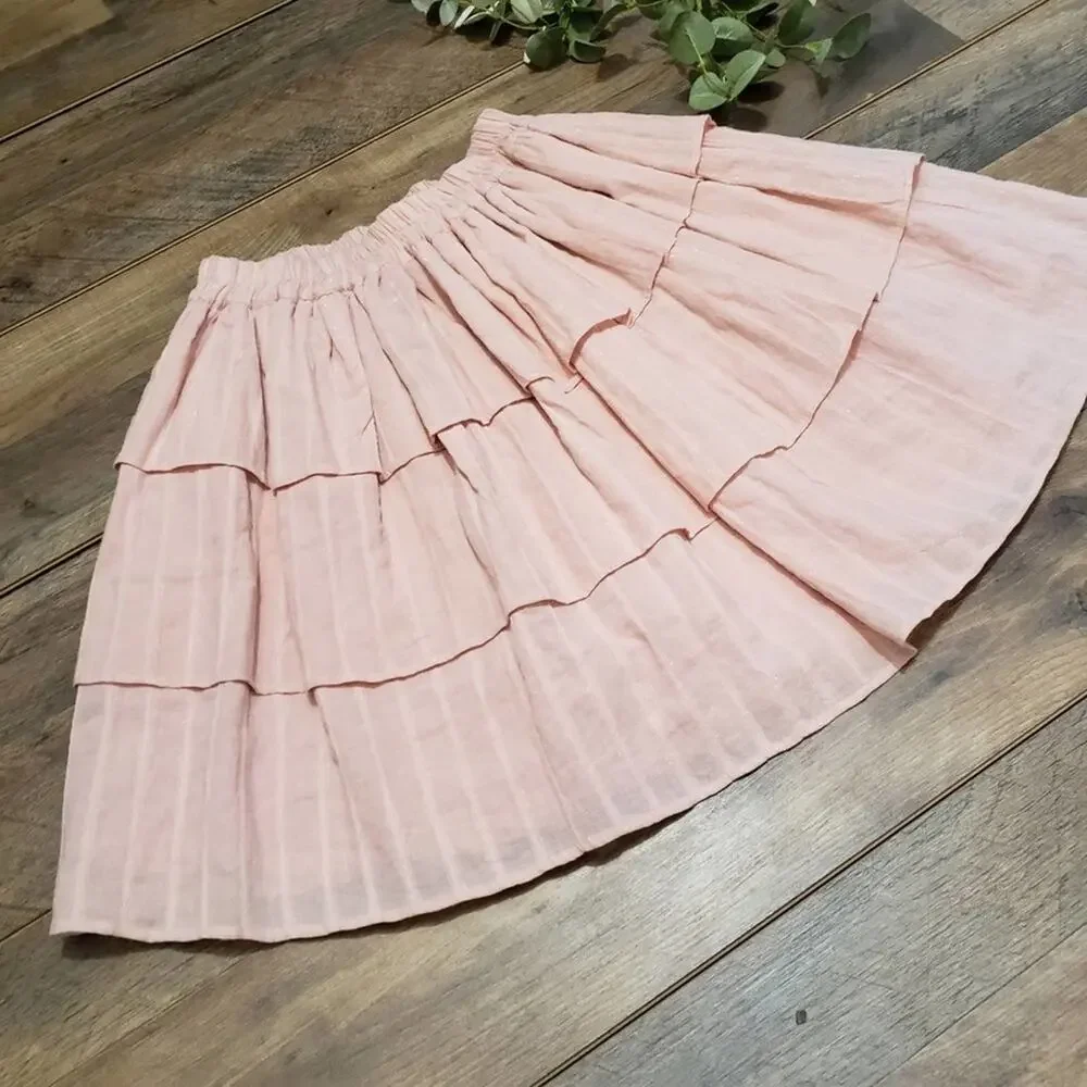 Steele Moonlight Frill‎ Skirt in Rose Pink Tiered Pull On Skirt by Revolve XS